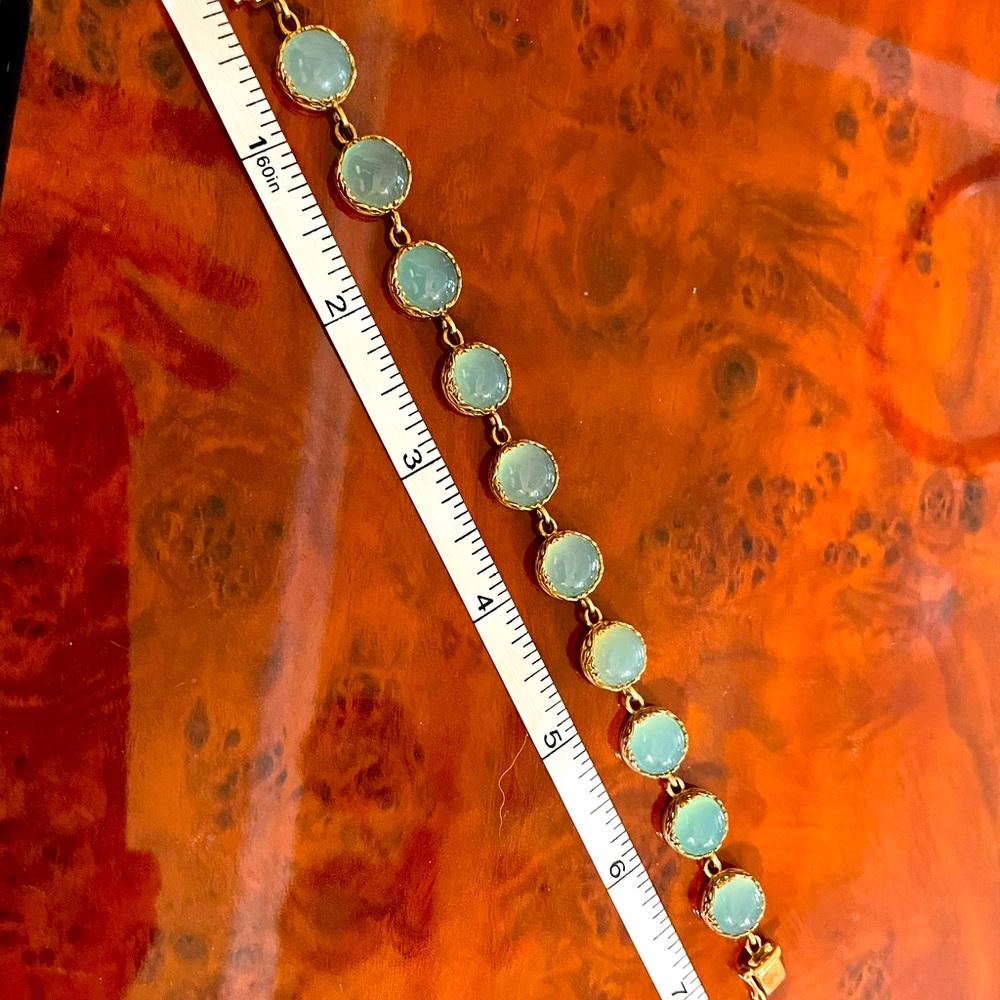 Milky aquamarine bracelet set in gold plated Sterling silver, 7”. - Picture 2 of 2